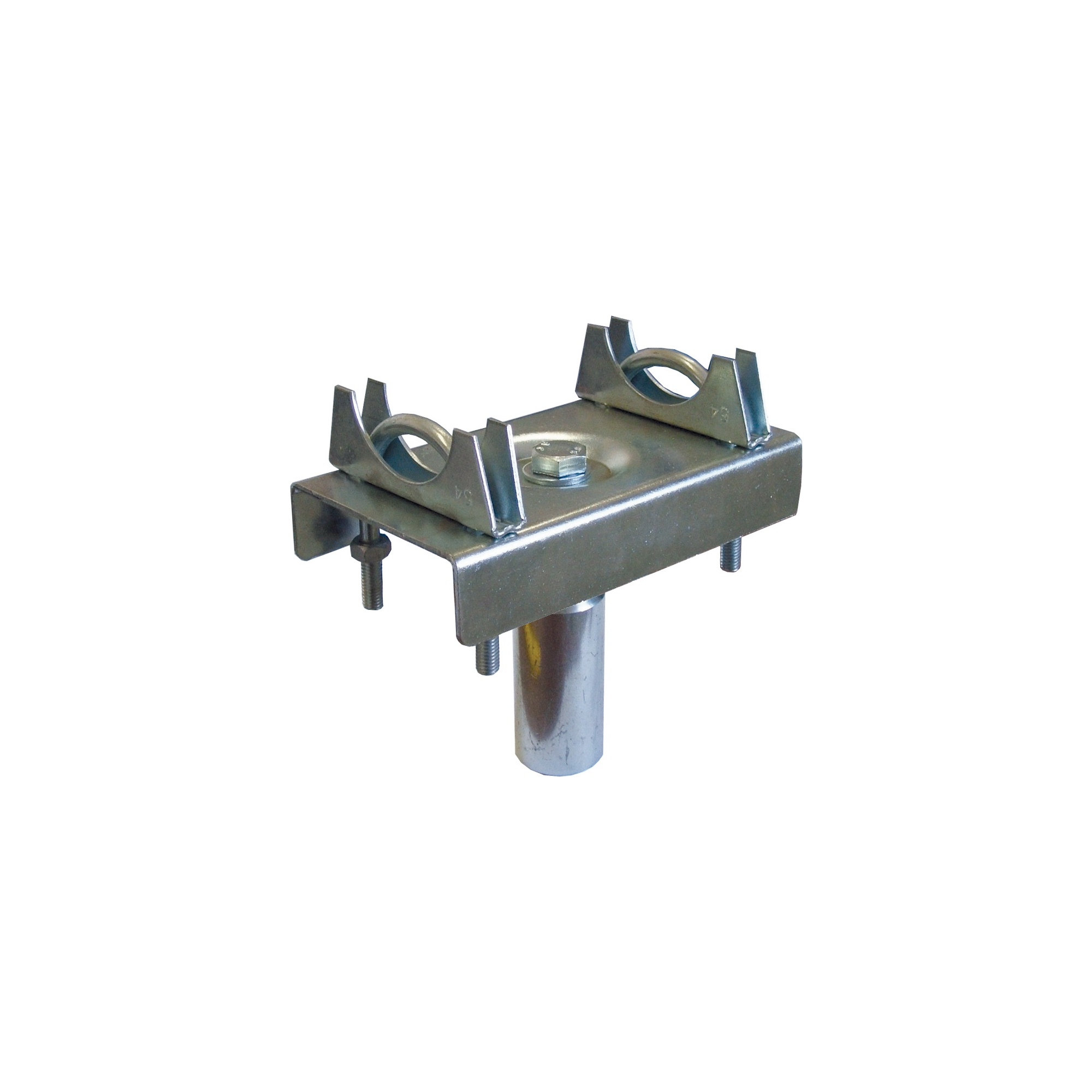 Adattatore in acciaio zincato per tralicci diametro 48/51 mm. con 2 staffe di accoppiamento